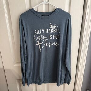 Love in Faith blue long sleeve silly rabbit tee size large